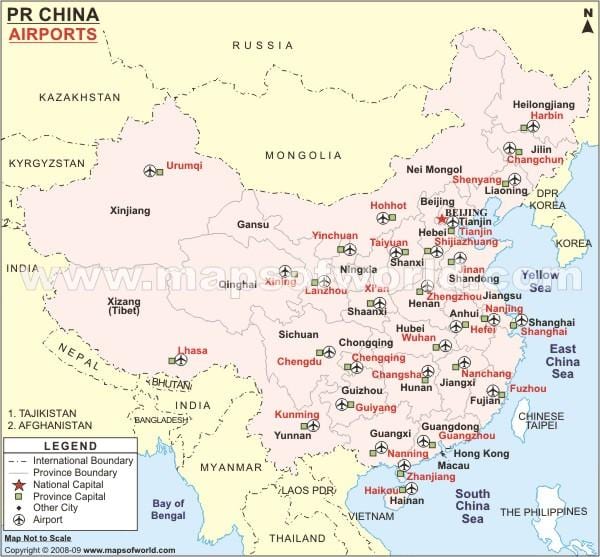 China bandara internasional peta