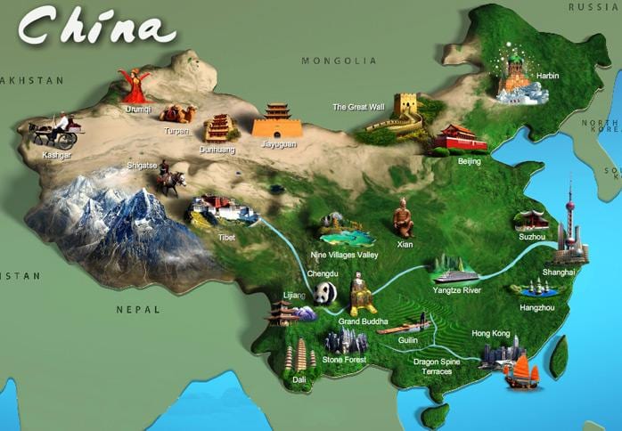 peta dari China tempat wisata