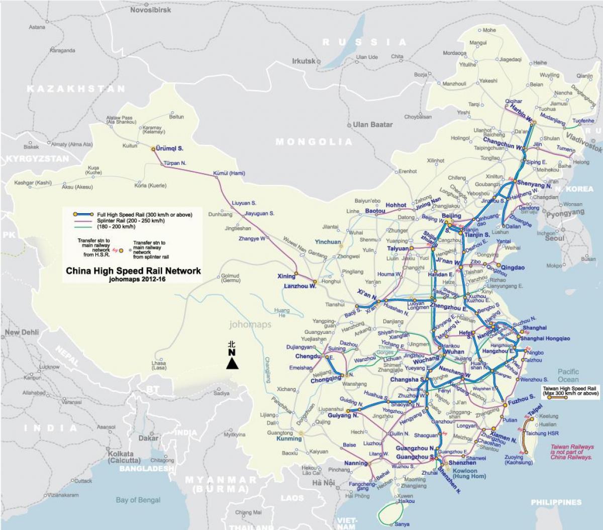 rel kecepatan tinggi Cina peta