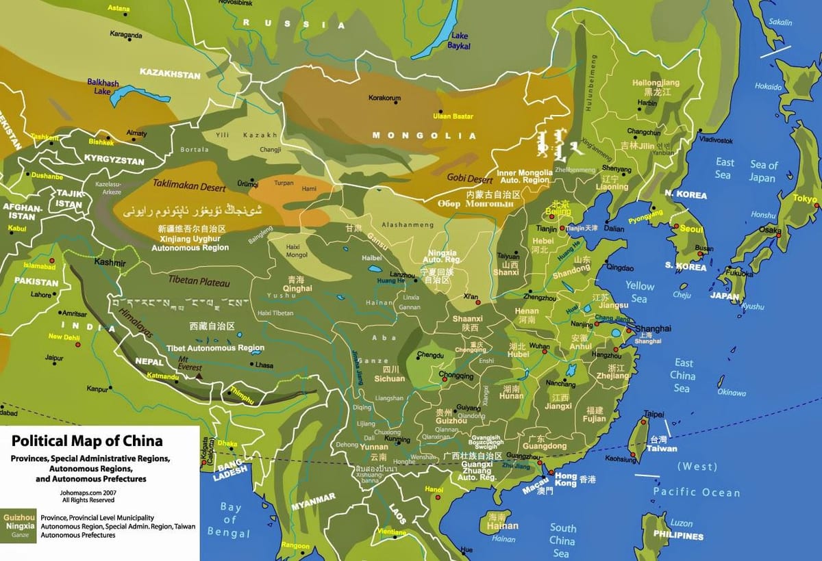 geografi fisik peta dari Cina