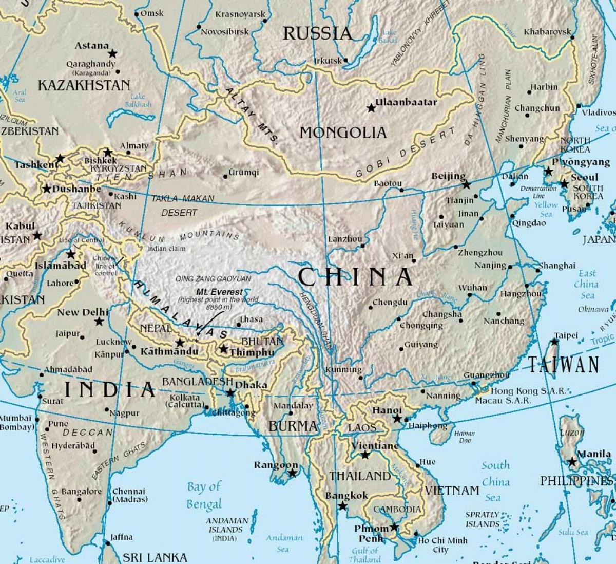 peta dari China dengan pegunungan