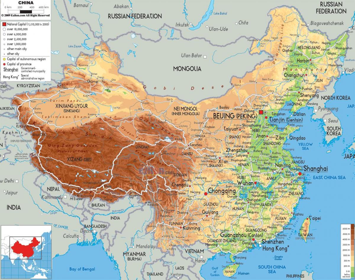 peta dari Cina fitur fisik