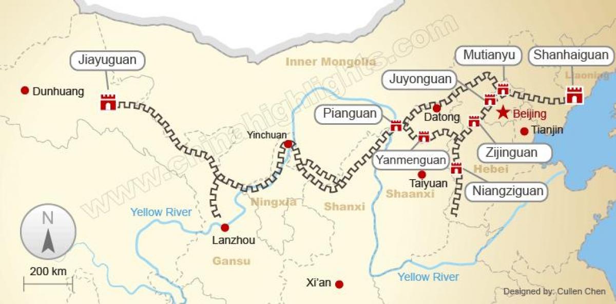 Peta dari tembok besar China tembok Besar China pada peta (Asia Timur