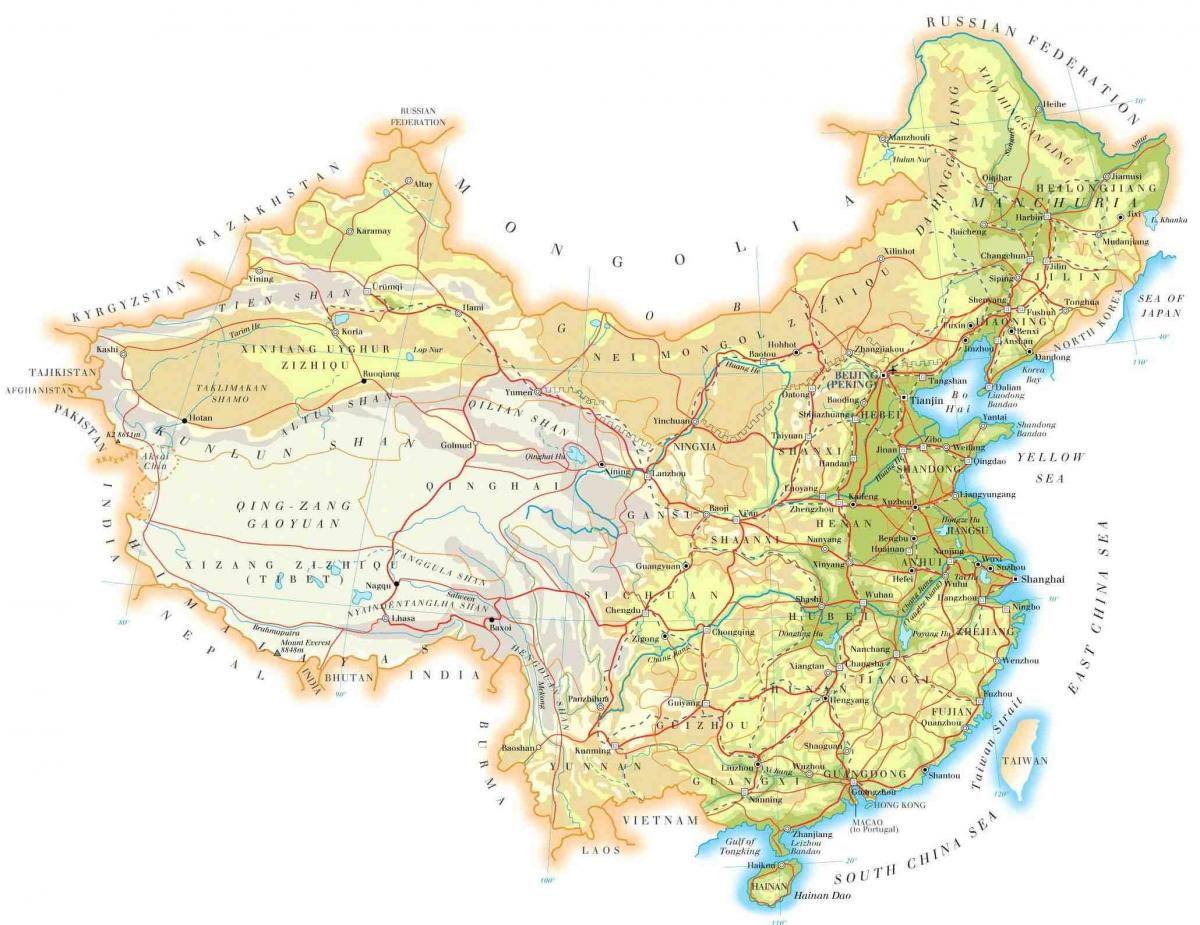Cina peta topografi
