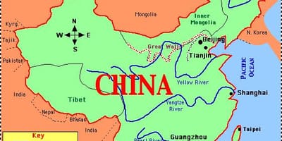 Cina peta dengan sungai dan pegunungan